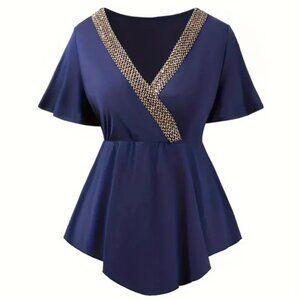 Navy Blue Short Sleeve Top Size 2X  New NWOT